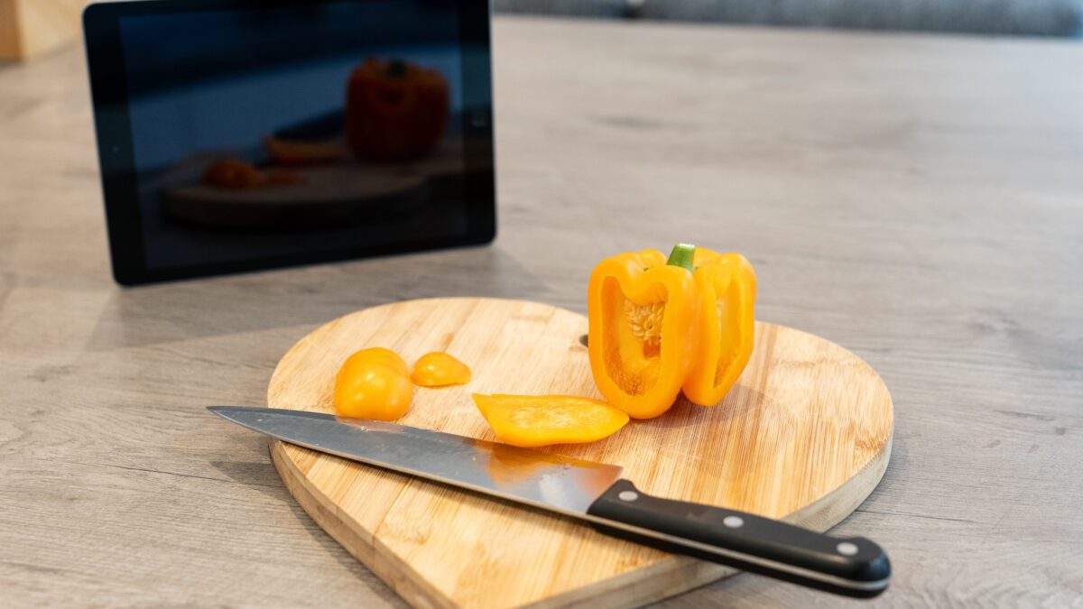 Chopped pepper on a board