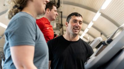 Personal trainer helping women