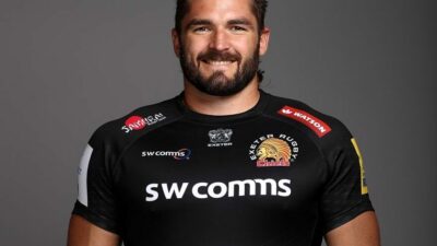 Don Armand, rugby player, in his Exeter Chiefs kit