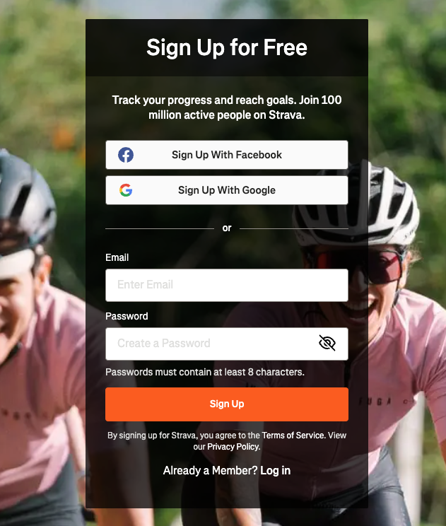 strava account creation